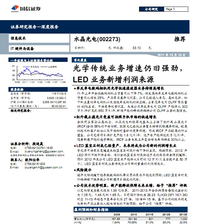 水晶光電-002273-光學(xué)增速仍舊強(qiáng)勁,LED業(yè)務(wù)新增利潤來源