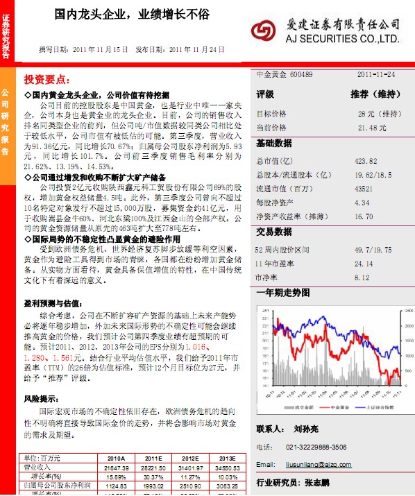 中金黃金-600489-國(guó)內(nèi)龍頭企業(yè),業(yè)績(jī)?cè)鲩L(zhǎng)不俗