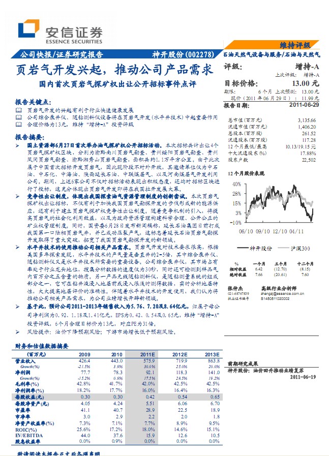神開股份-002278-頁巖氣開發(fā)興起,推動公司產(chǎn)品需求