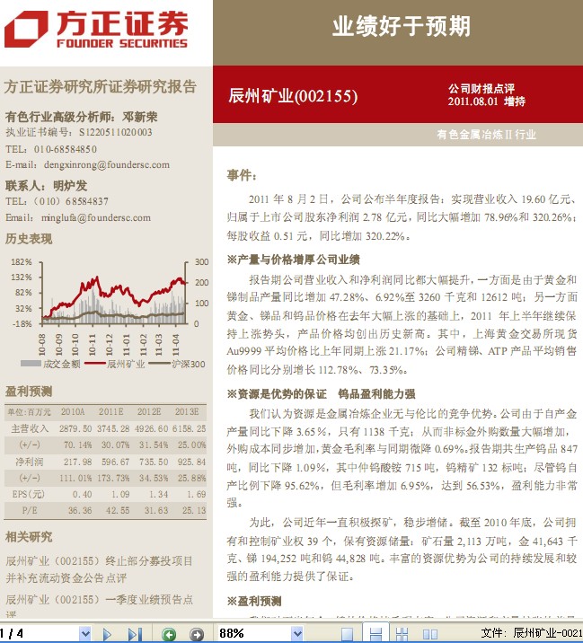 辰州礦業(yè)-002155-業(yè)績好于預(yù)期
