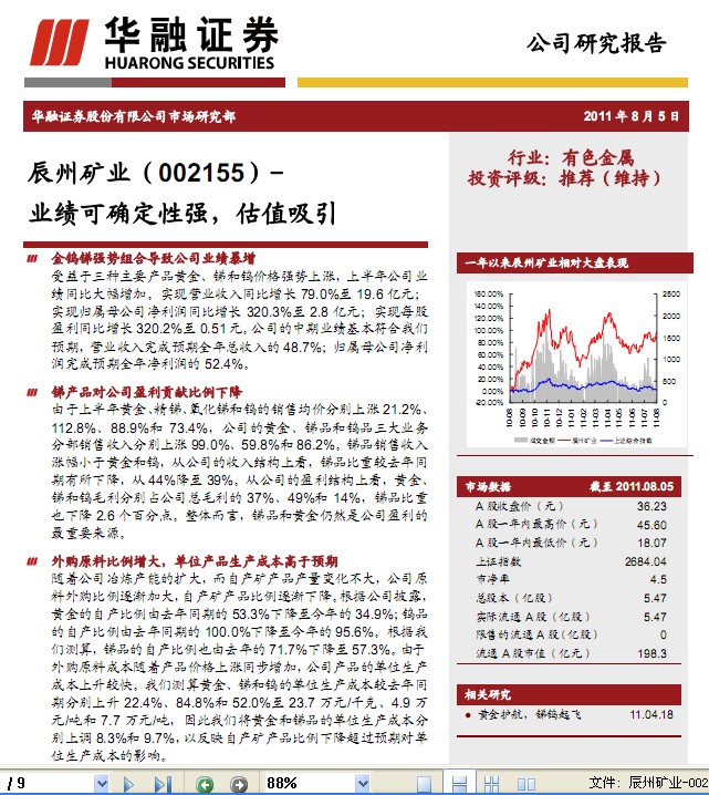 辰州礦業(yè)-002155-業(yè)績可確定性強,估值吸引