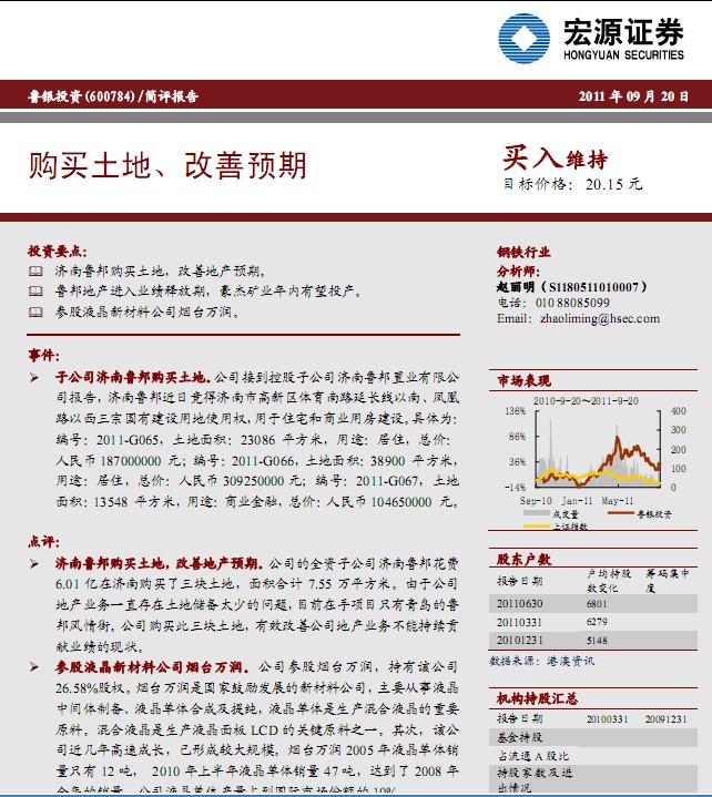魯銀投資-600784-購(gòu)買(mǎi)土地、改善預(yù)期　買(mǎi)入