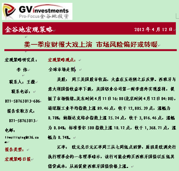 研究報(bào)告:美一季度財(cái)報(bào)大戲上演 市場風(fēng)險(xiǎn)偏好或轉(zhuǎn)暖