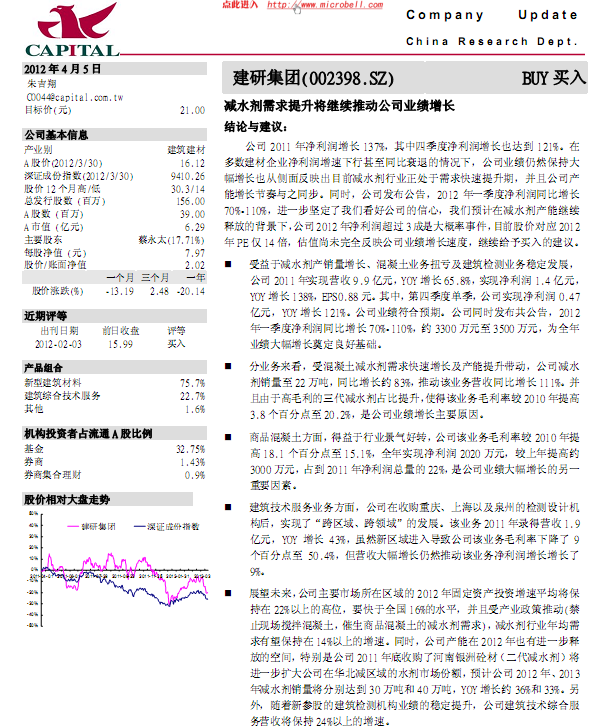 建研集團-002398-減水劑需求提升將繼續(xù)推動公司業(yè)績增長
